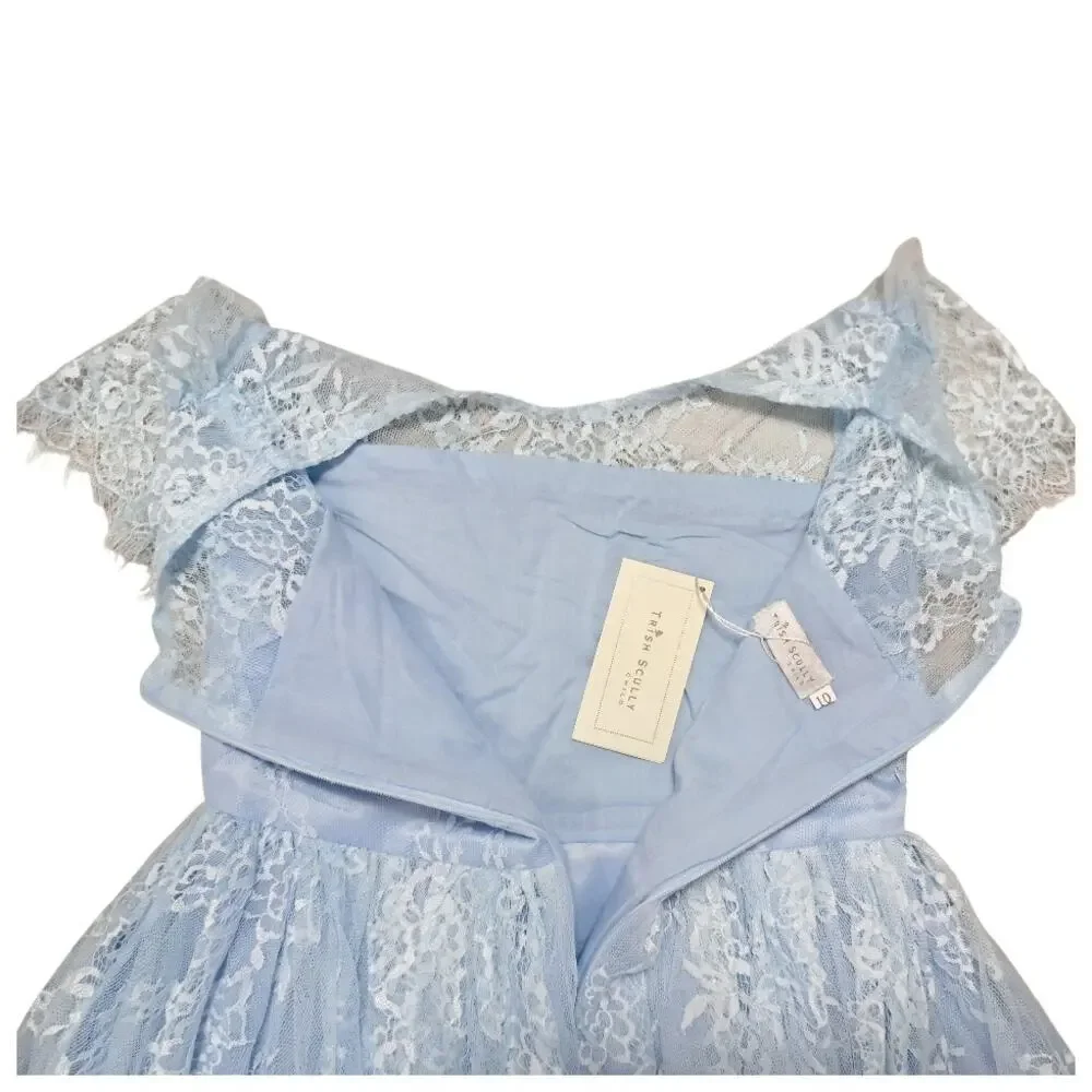 TRISH SCULLY Girls Blue Lace Party Dress Size 10 NWT Floral Special Occasion